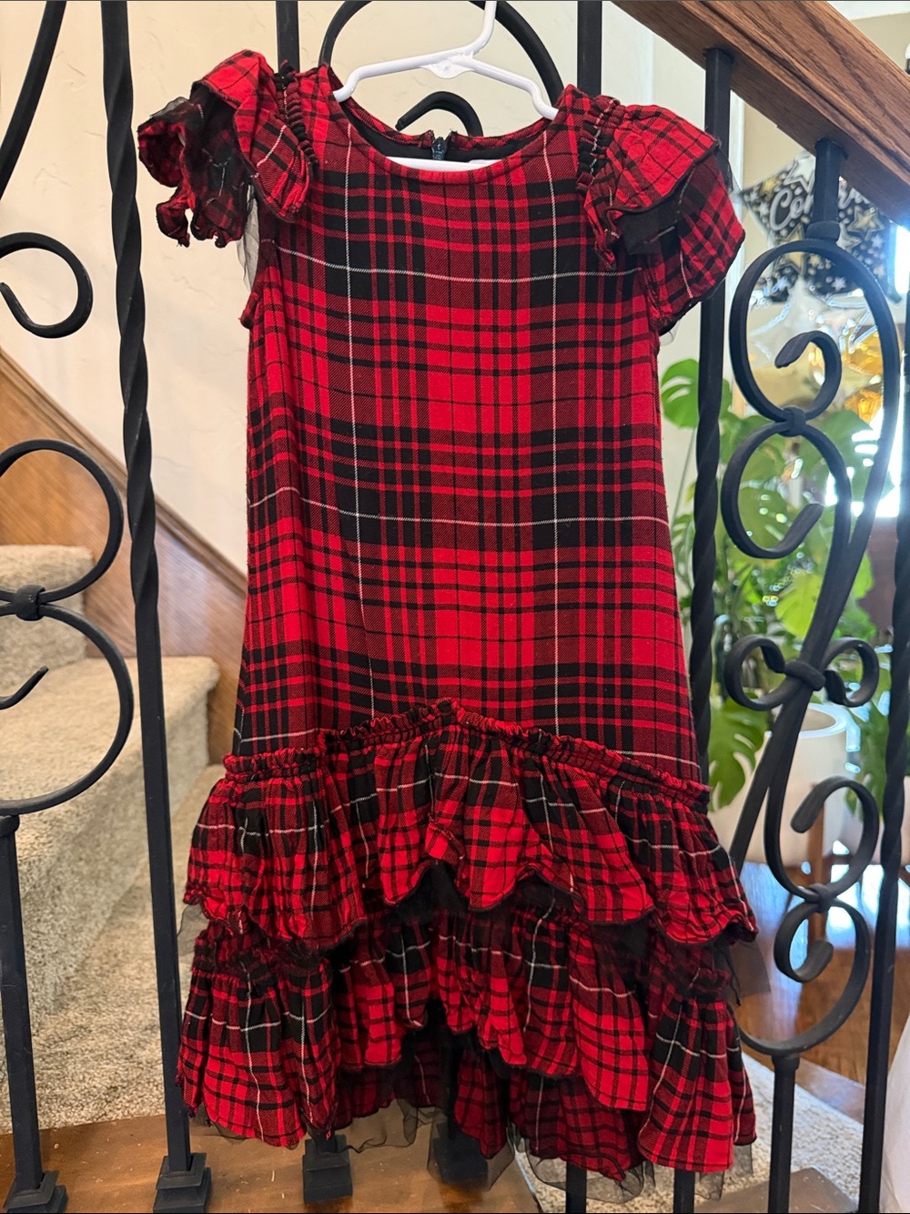 MonnaLisa Red and Black Plaid Ruffle Dress for Girls